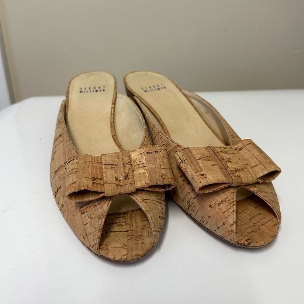 Stuart Weitzman Cork Peep-Toe Mules - Picture 5 of 8